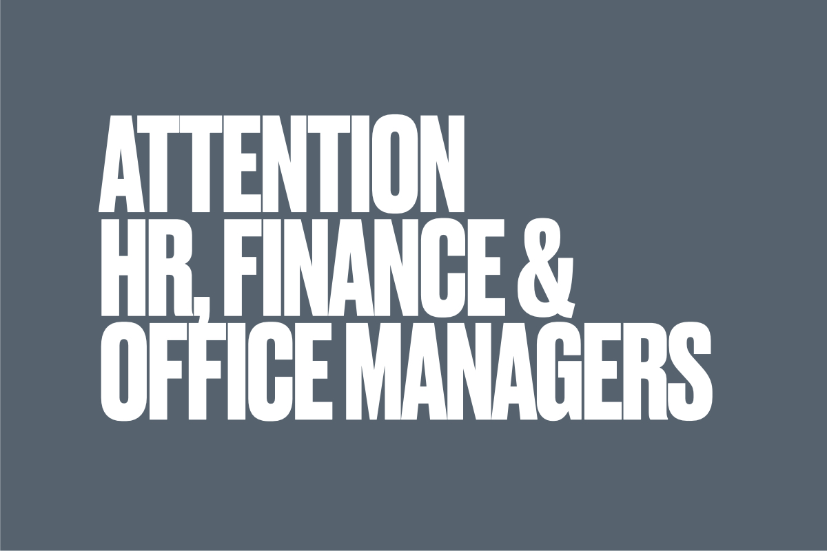 Attention grabbing title image saying attention hr finance and office managers