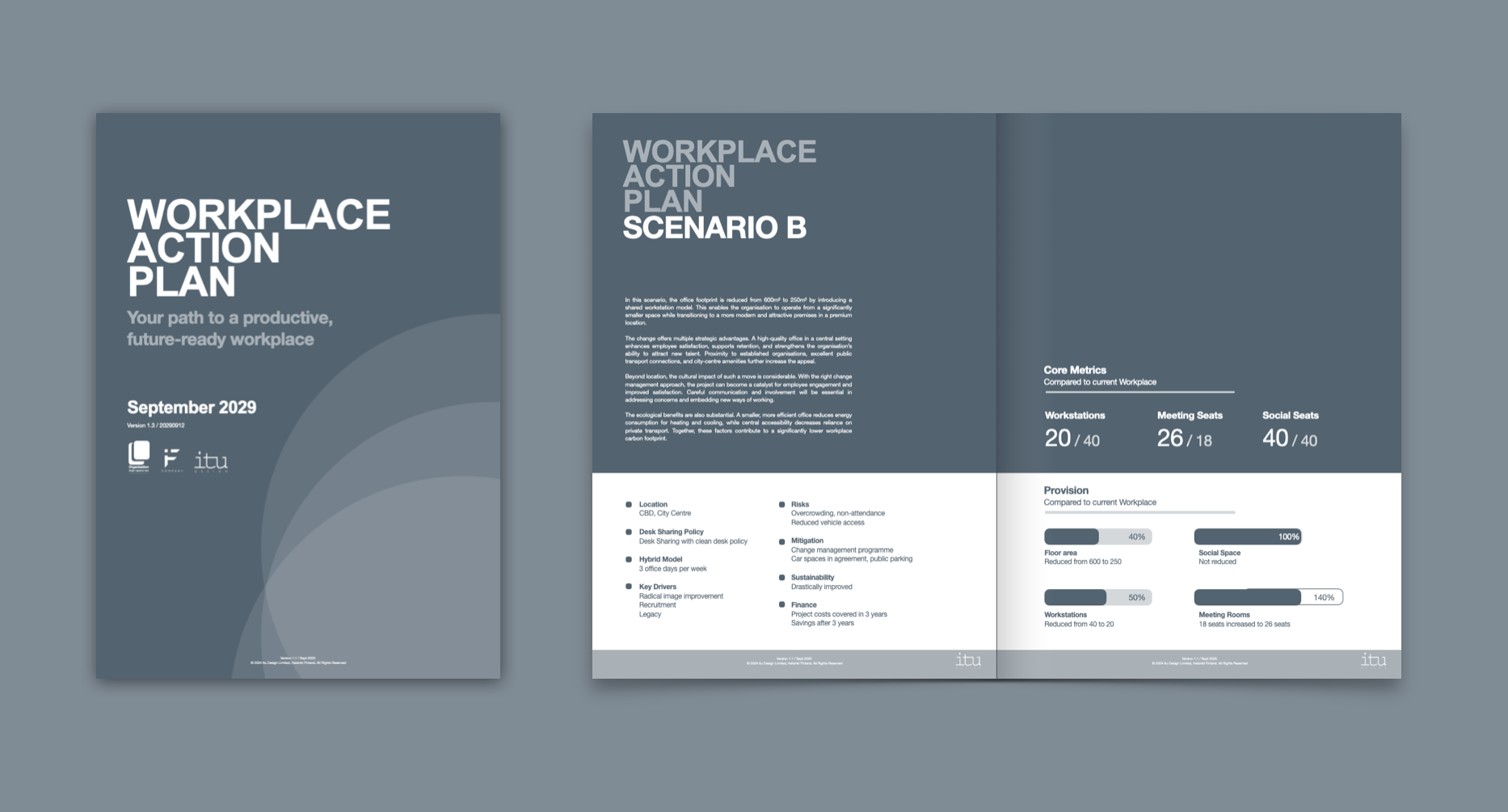  A mock-up example of a typical Workplace Action Plan with pages showing a possible workplace scenario
