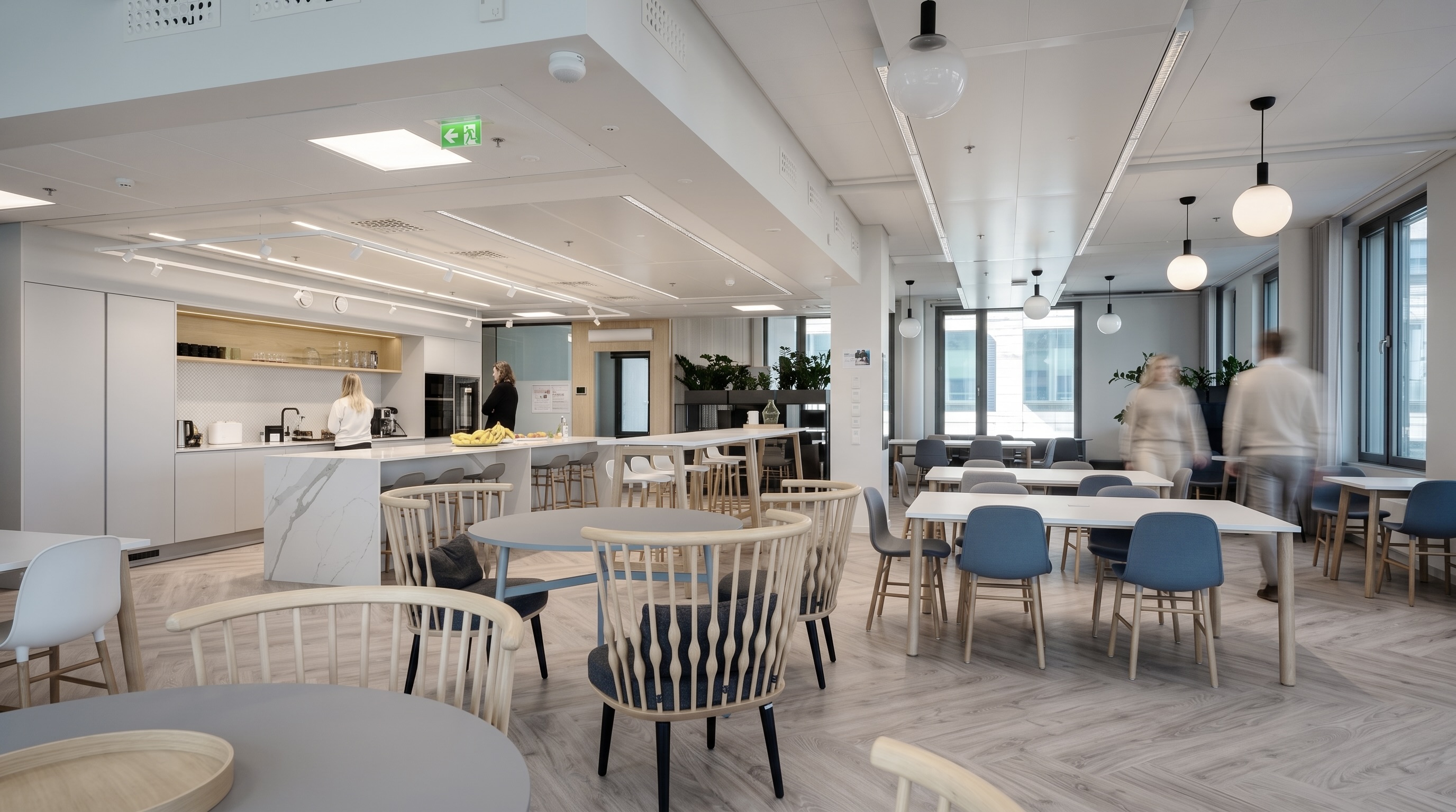 An enhanced photograph of AbbVie's social kitchen space in Finland