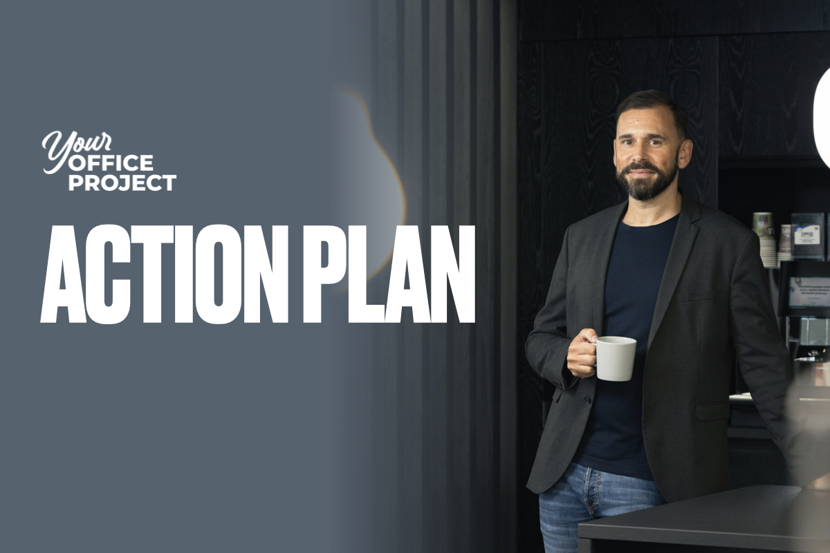 title slide for your office project Action Plan with photo of Robin Wycherley as the background